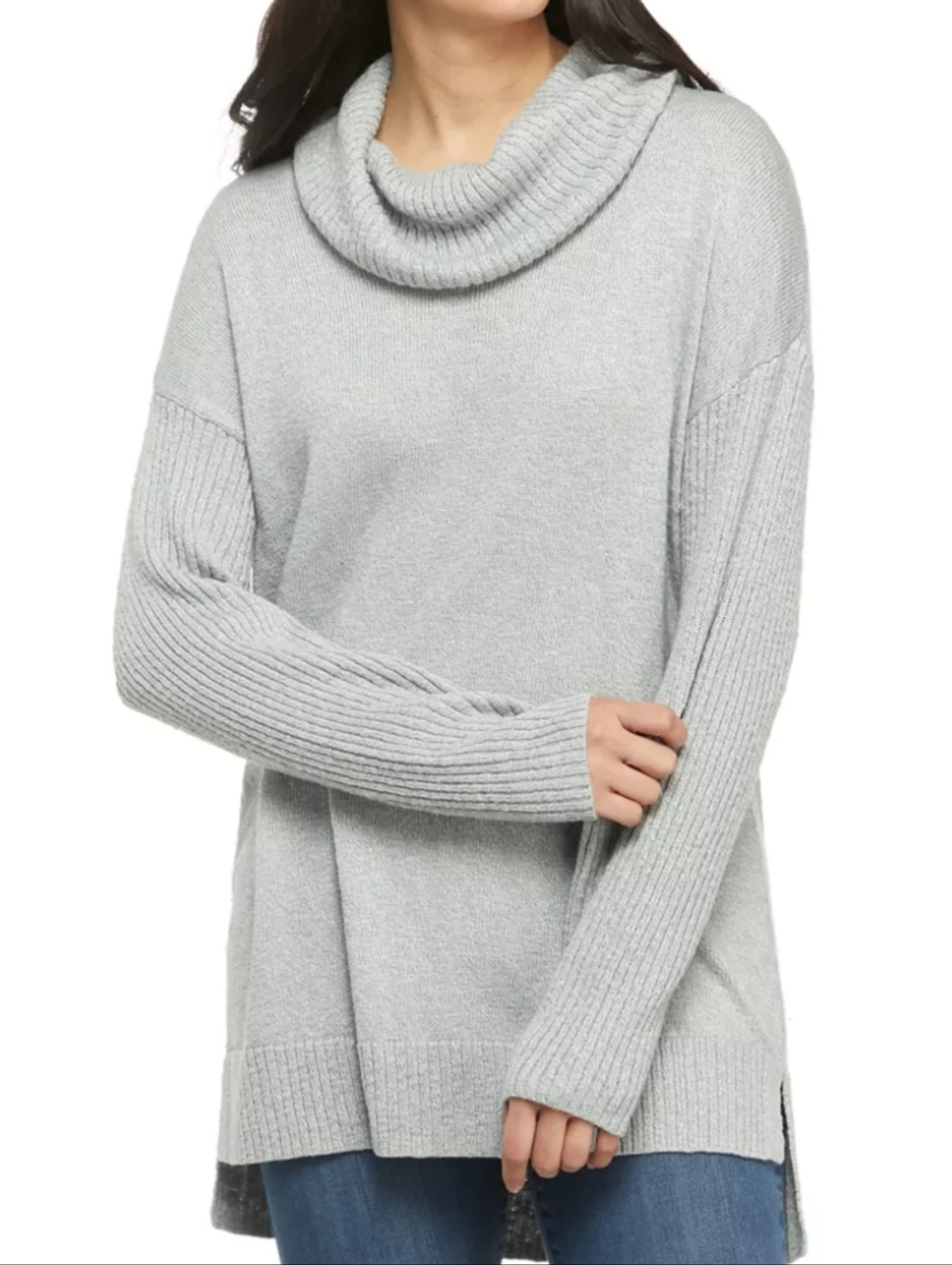 Wonderly Grey Tunic Length Cowl Neck Long Sleeve Ribbed Knit Sweater XL
